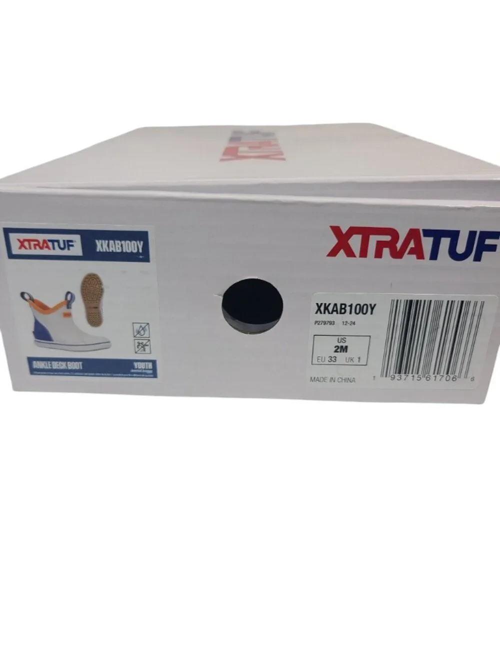 NEW Xtratuf Youth Ankle Deck Boots Sz US 2 White & Blue Waterproof